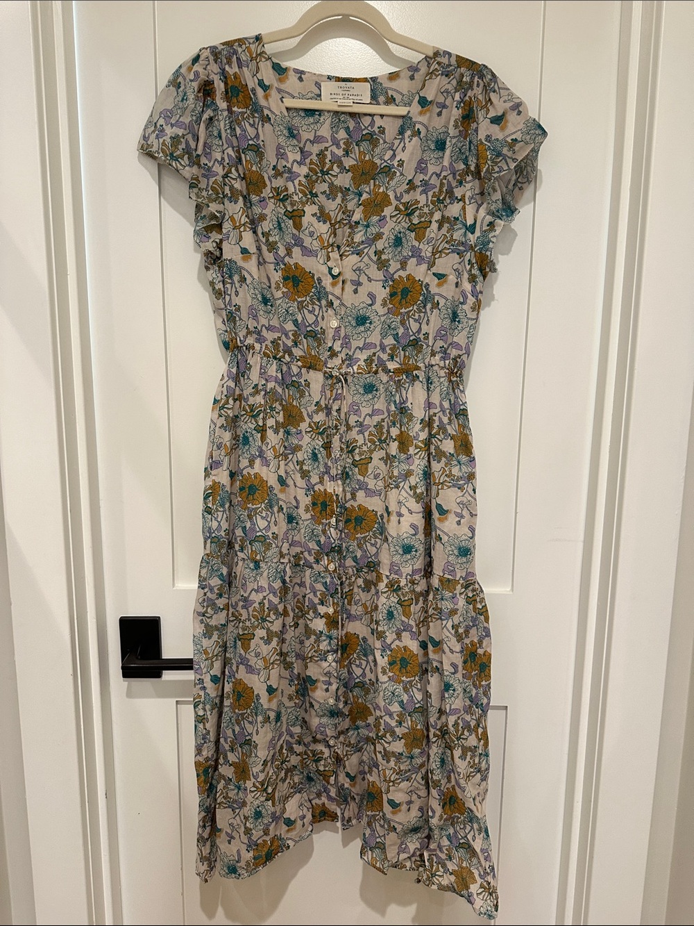 Trovata Floral Button-Front Midi Dress in Cream, Mustard & Lavender